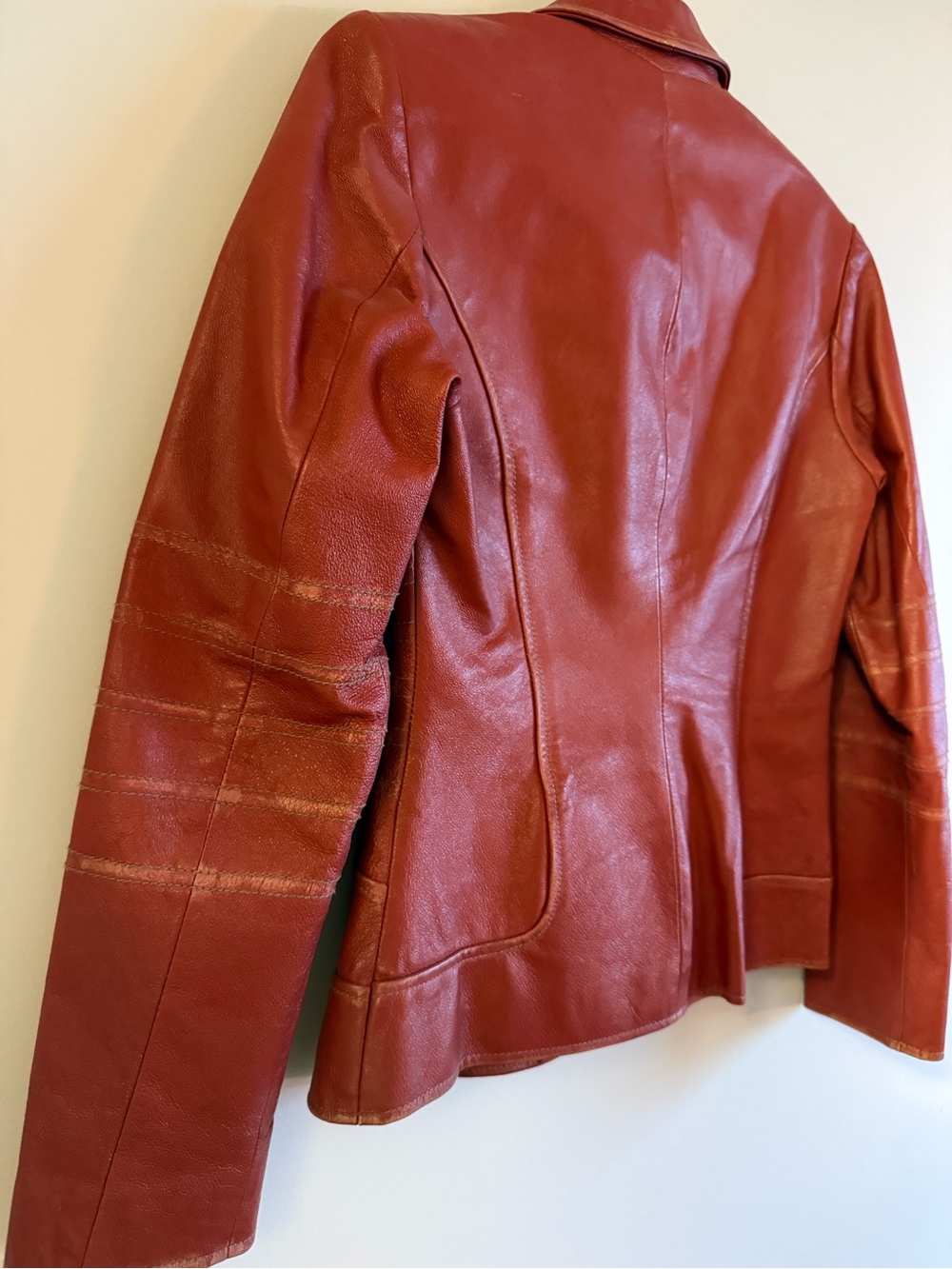 Vintage Y2K Rust Orange Leather Fitted Blazer Moto Jacket Size 6 - Picture 14 of 14